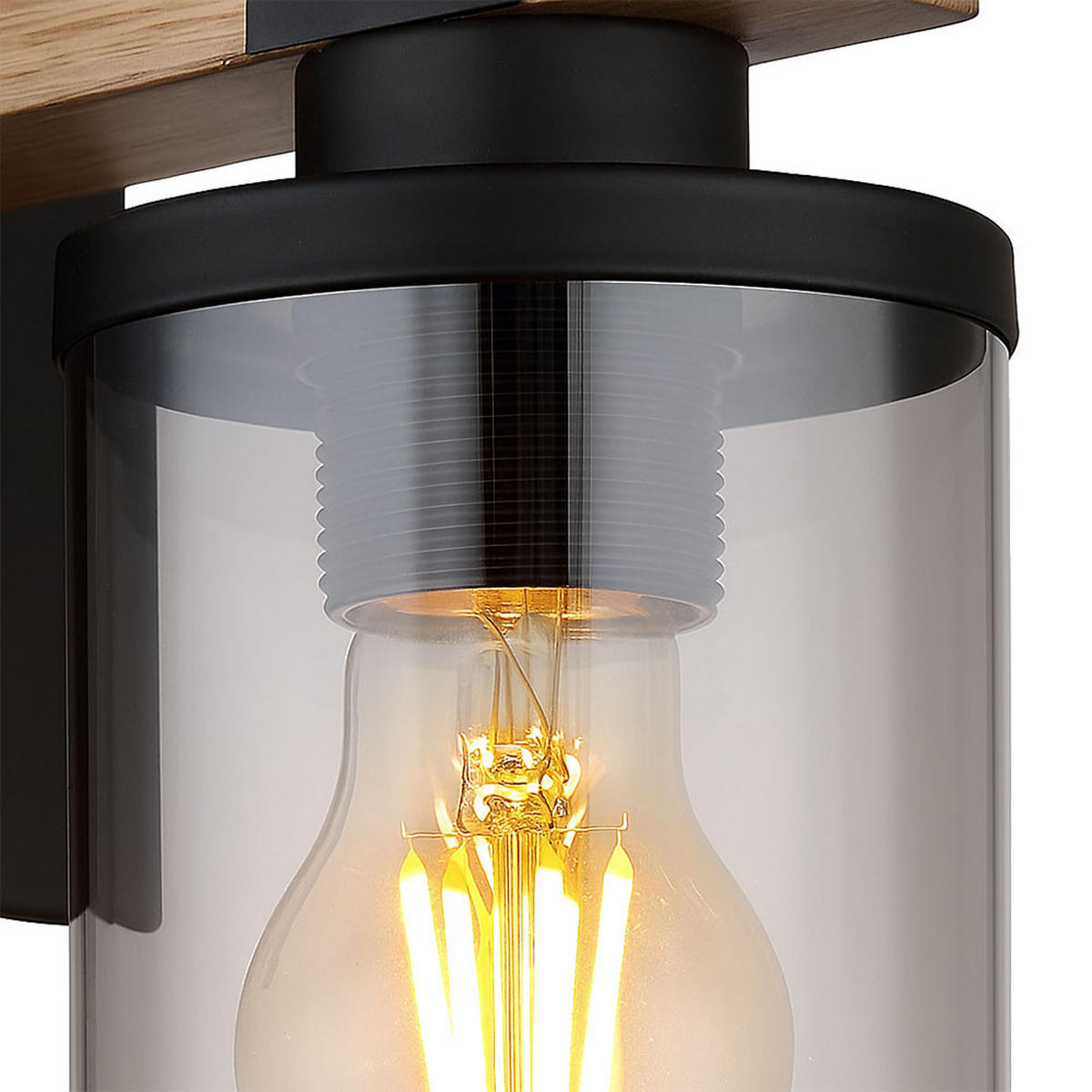 WANDELEUCHTE Metall Schwarz Holz - Schwarz, Glas (10/22.5/17cm) - Globo Lighting