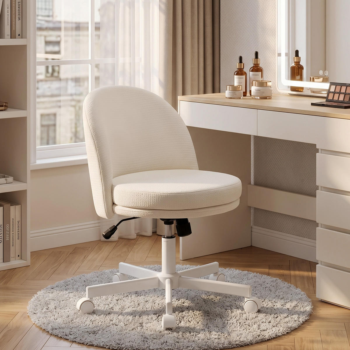 BÜROSTUHL Cremeweiß Polyester 58xx57x83 xm - Weiß, Kunststoff (57/83/58cm) - DESIGN IN