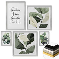 WANDBILDER 5er Set - 50x50 cm & 20x30 cm & 40x60 cm Silberner Rahmen - Dekoration aus grünen tropischen Blättern - Silberfarben, Kunststoff (40/60cm) - ArtPrintCave