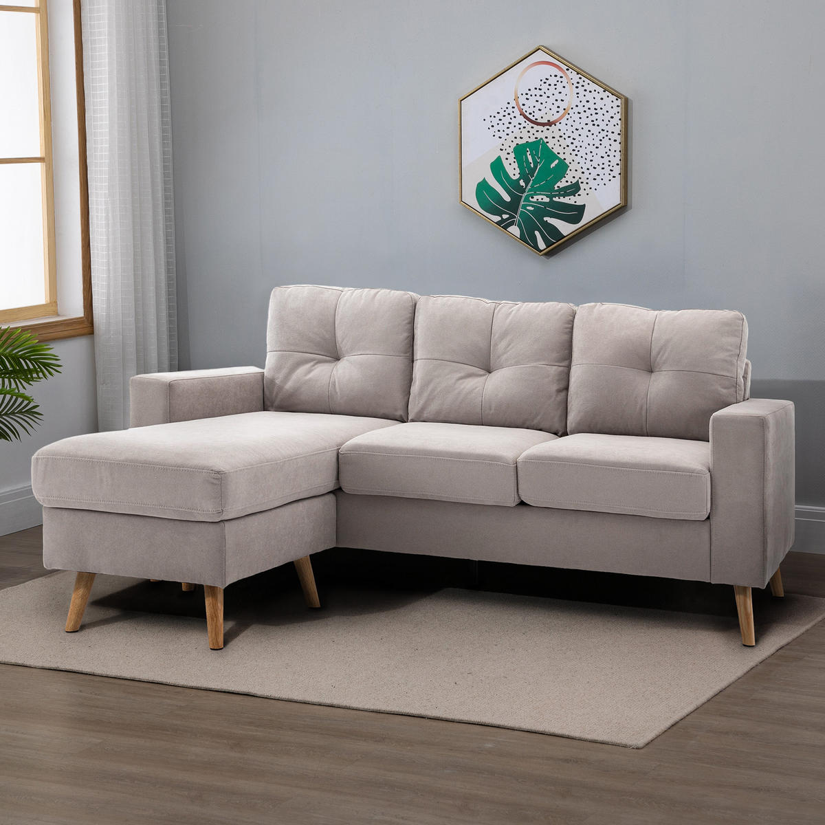 ECKSOFA Eckcouch in L-Form, Eckgarnitur in Leinenoptik Couchgarnitur Hellgrau - Hellgrau, Textil (136/193cm) - HOMCOM
