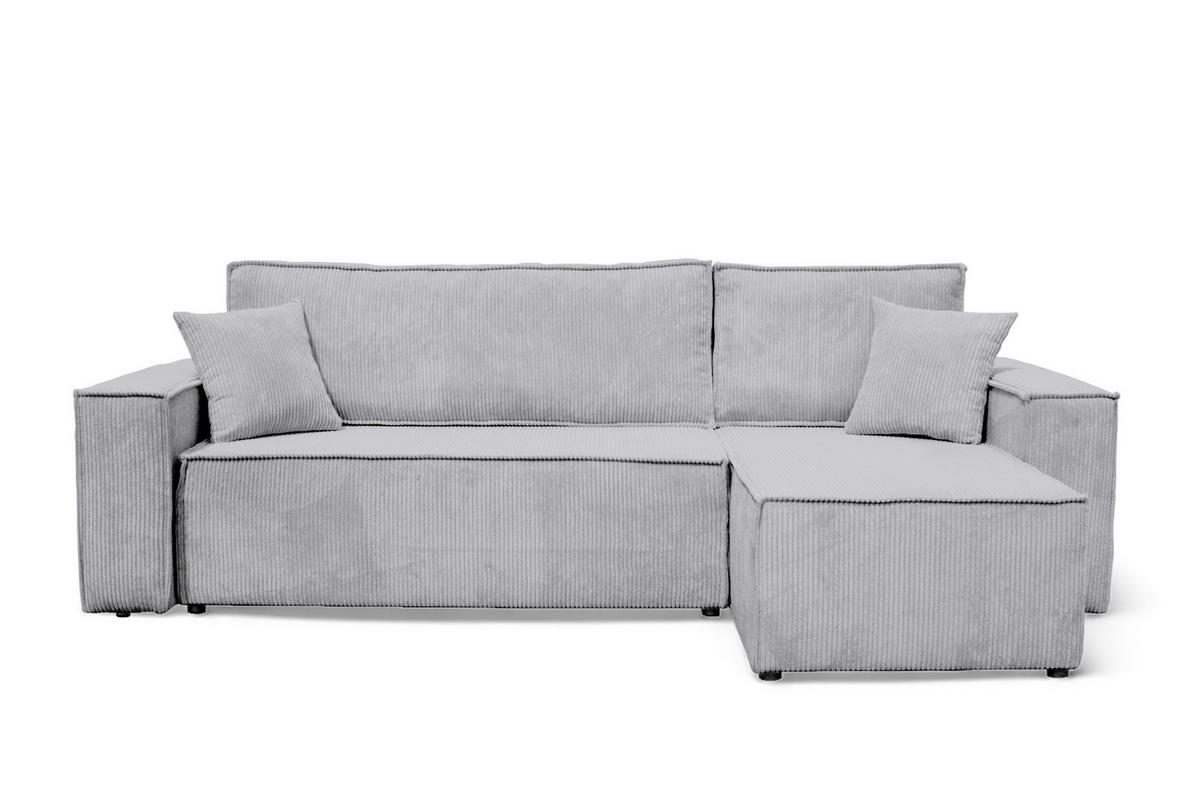 ECKSOFA Hugo L in L-Form mit Schlaffunktion und Bettkasten, Farbe: Hellgrau, Cordstoff, Ottomane Unsiversal - Hellgrau, Textil (244/145cm) - VENASI MÖBEL