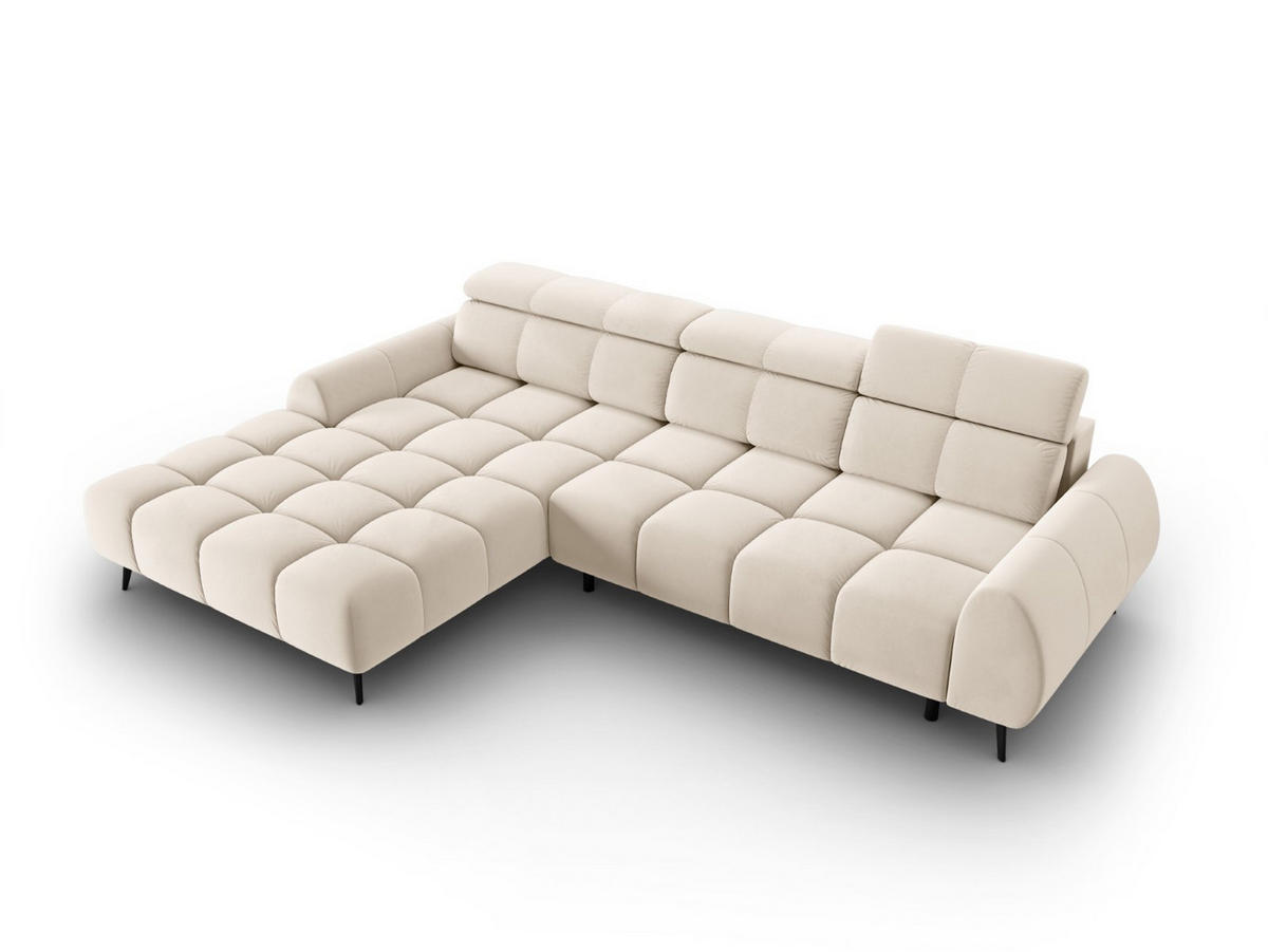 ELEKTRISCHES-ECKSOFA links Alyse aus Samt leichtes beige 5 Sitzplätze - Beige, Textil (188/295cm) - Micadoni