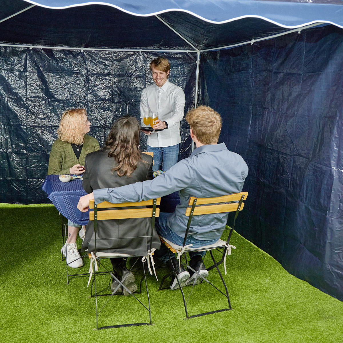 3XPAVILLON-SEITENTEILE - Dunkelblau, Kunststoff (300/200/0.1cm) - Relaxdays