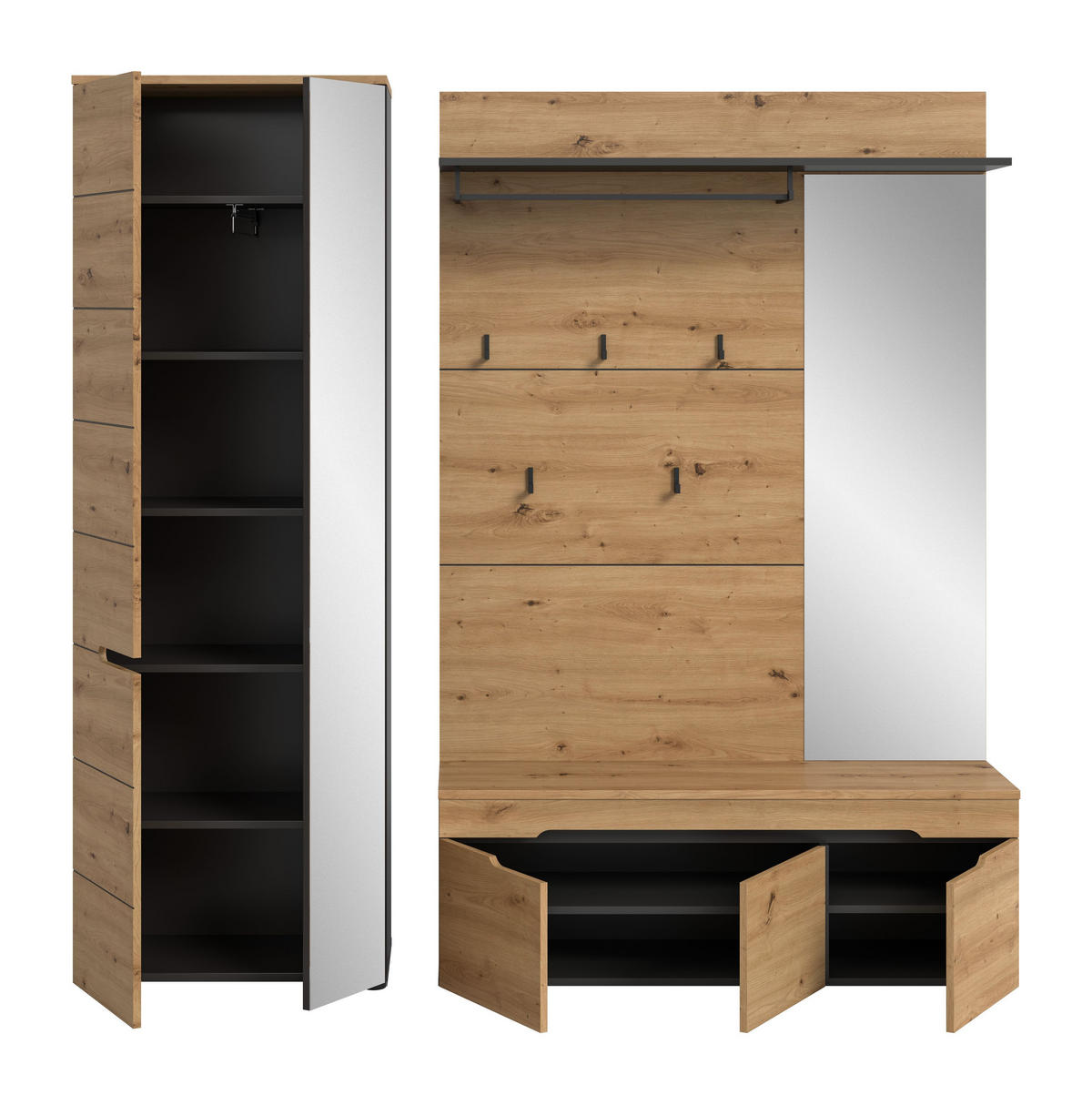 GARDEROBEN-SET CANU (B/H/T: ca. 200/190/37 cm) in Basalt grau/Artisan Nachbildung - Grau, Holzwerkstoff (200/190/37cm)