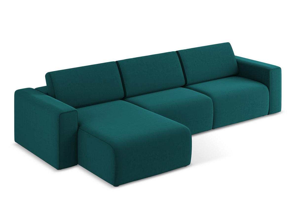 ECKSOFA Links Samt Stoff Blau - Blau/Petrol, Kunststoff/Textil (167/314cm) - Makamii