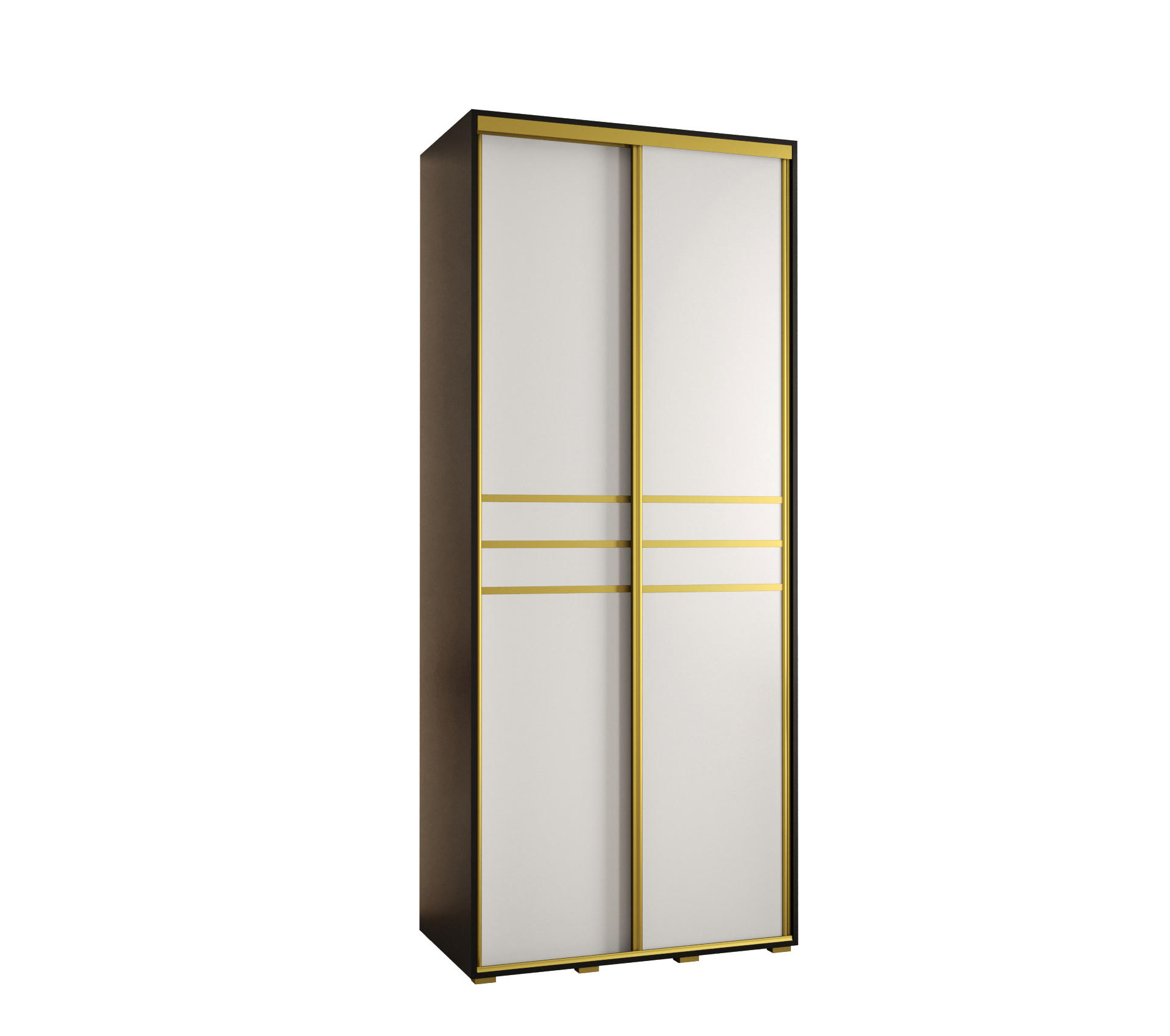 Abiks Möbel Schwebetürenschrank Schwarz, Weiß, Gold 110x235x45 cm
