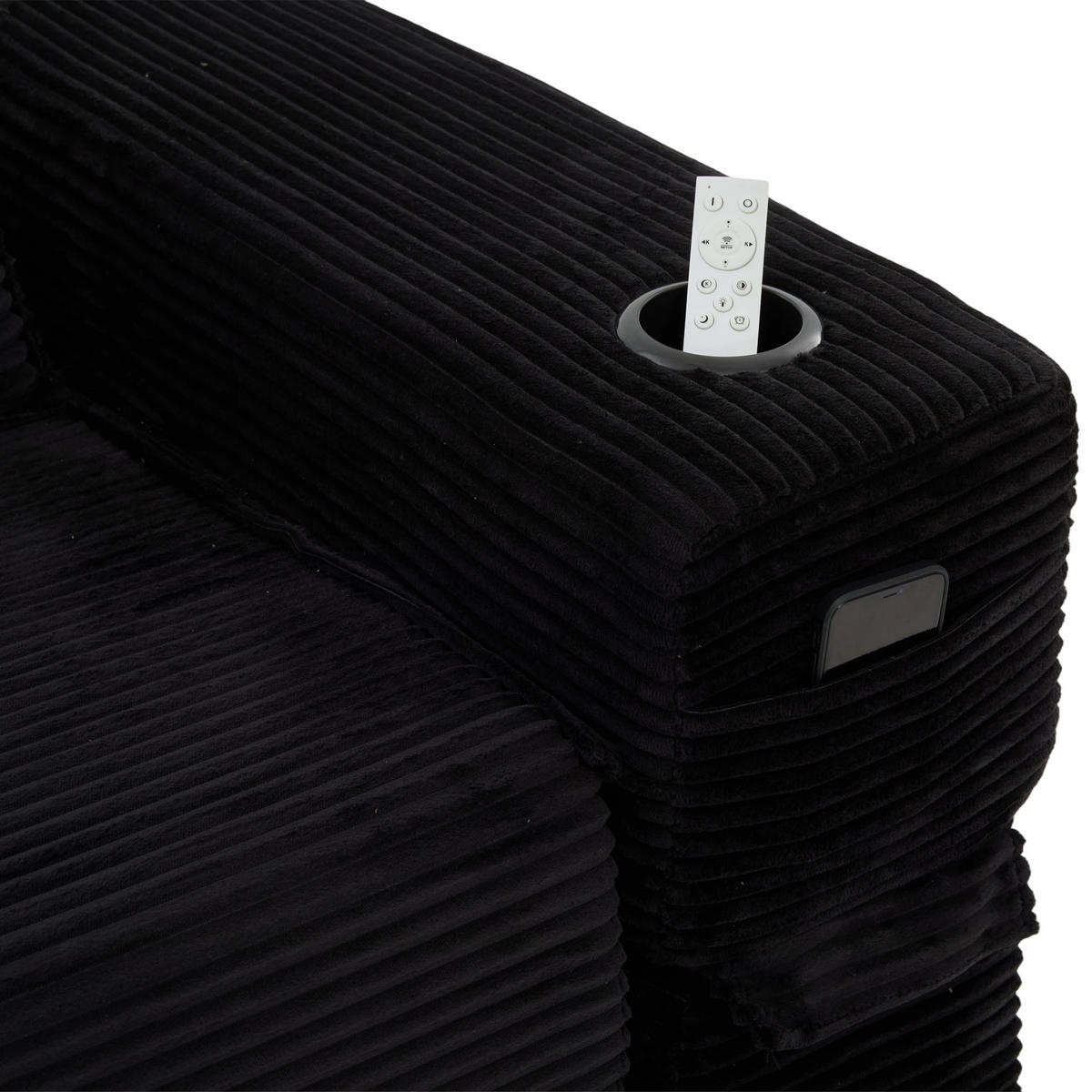 SCHLAFSOFA DE-33602 mit Federkern und Getränkehalter Schwarz - Schwarz, Textil (122/80/98cm) - ComfortXL