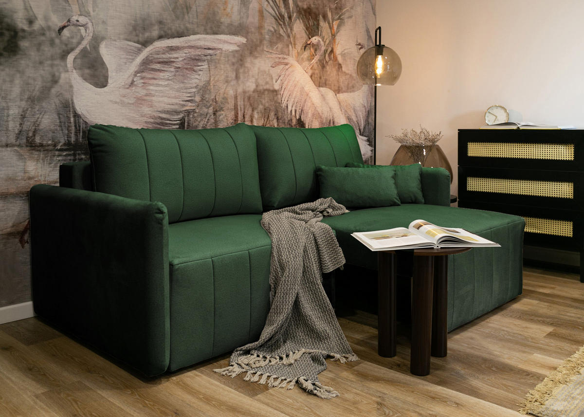 SCHLAFSOFA Pierra Dunkelgrün hydrophober Samt - Dunkelgrün/Schwarz, Kunststoff/Textil (215/100/112cm) - Selsey