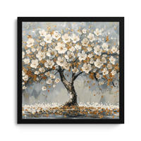 POSTER MIT RAHMEN Baum - Blumen - Weiß - Natur - Kunst 40x40 cm - Weiß, Papier (40/40cm) - MuchoWow