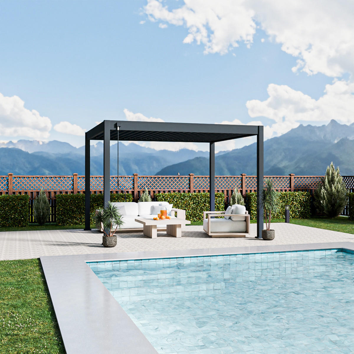 PERGOLA Terrassenüberdachung Trumpf | Alu-Stahl | Lamellendach | 3 x 3,6 M | anthrazit | freistehend - Anthrazit, Metall (300/255/360cm) - PergoLine