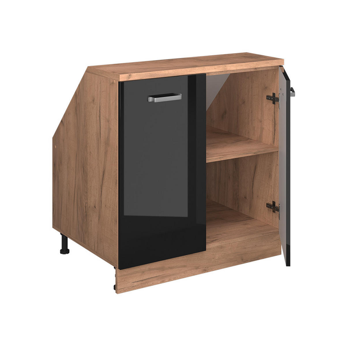 WARDROBE FOR SLOPING CEILING Rion Sjajna Crna 80 x 81.6 cm s 2 vrata, korpus ormara dubine 60 cm - hrast medunac/crna visoki sjaj, drvni materijal (80/83.8/60cm) - Vicco
