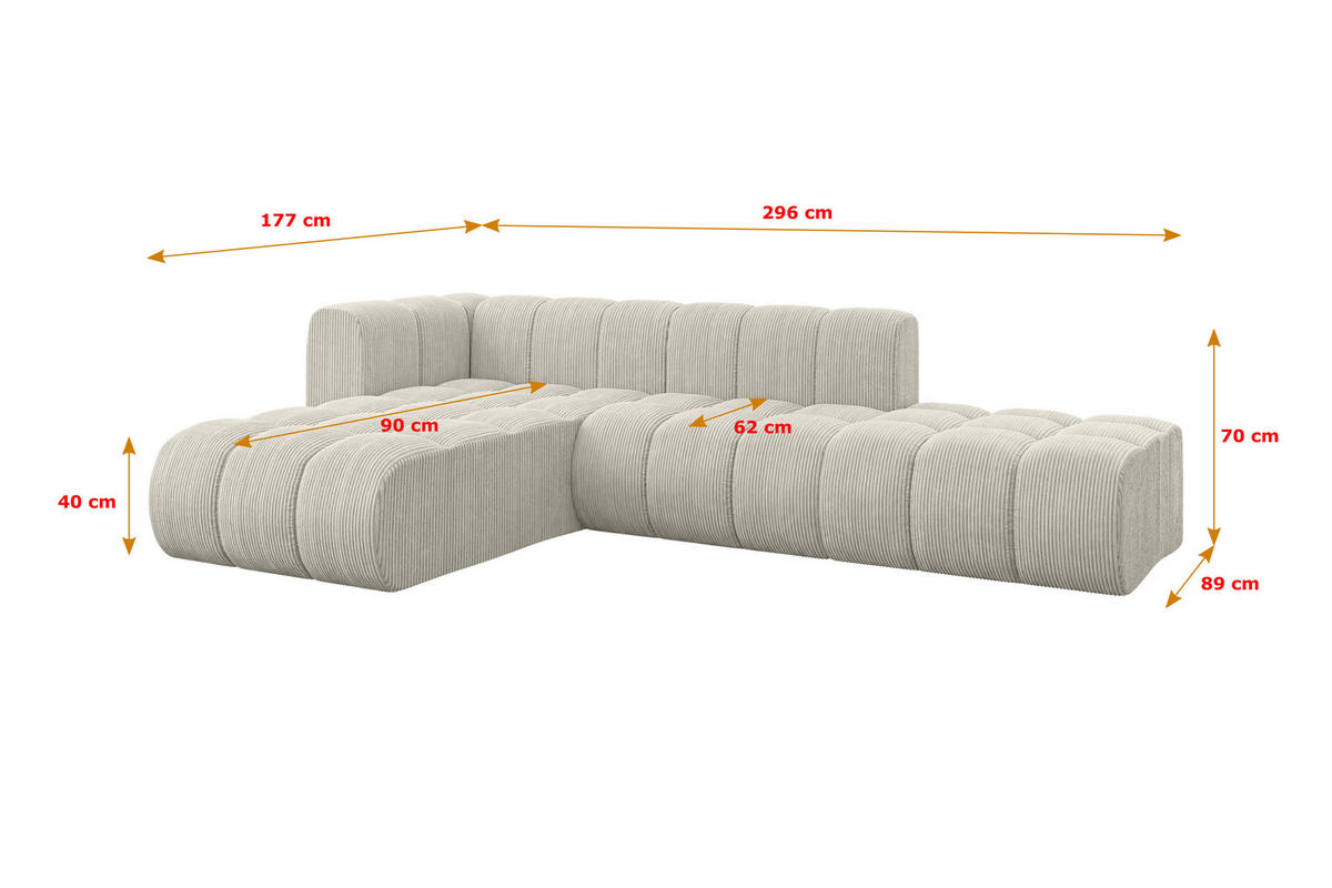 ECKSOFA modulares Sofa Zuvon-L1 - 296x177x70 cm Creme - Hellgrau/Creme, Holzwerkstoff/Textil (296/177cm) - ALTDECOR