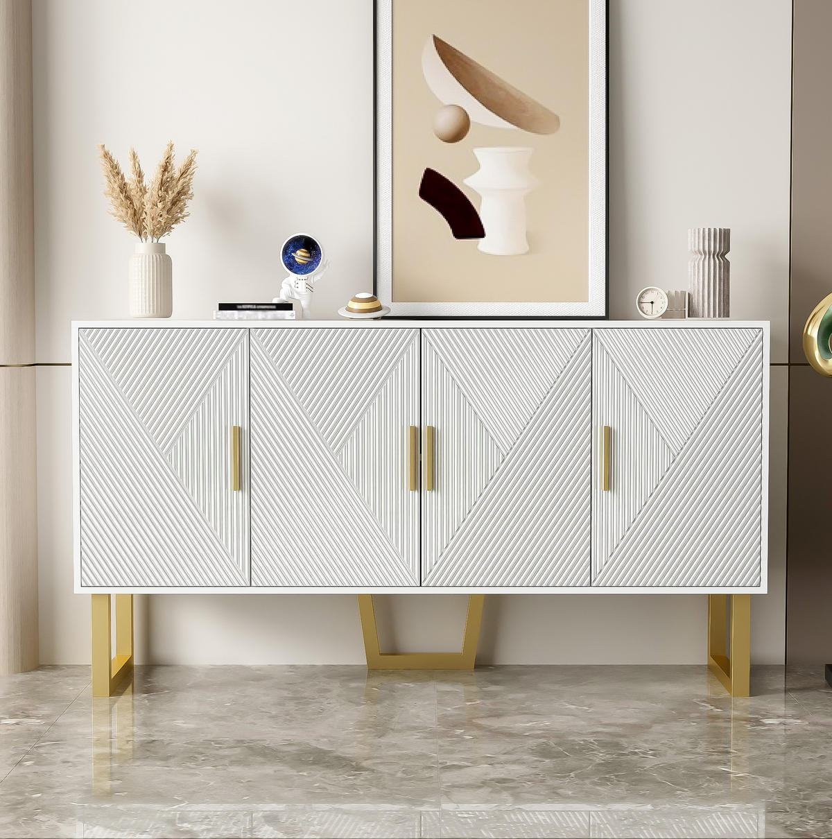 SIDEBOARD 150/40/82 cm in Weiß mit 4 Türen und höhenverstellbaren Regalen - Weiß, Holzwerkstoff (150/82/40cm) - Flora Grace