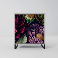 SIDEBOARD BLOOMING ELEGANCE, Grau, 57,5x42x67,5 cm, Schwarze Metall-Rahmenfüße - Multicolor/Schwarz, Holzwerkstoff/Metall (57.5/67.5/42cm) - SpaceRebels
