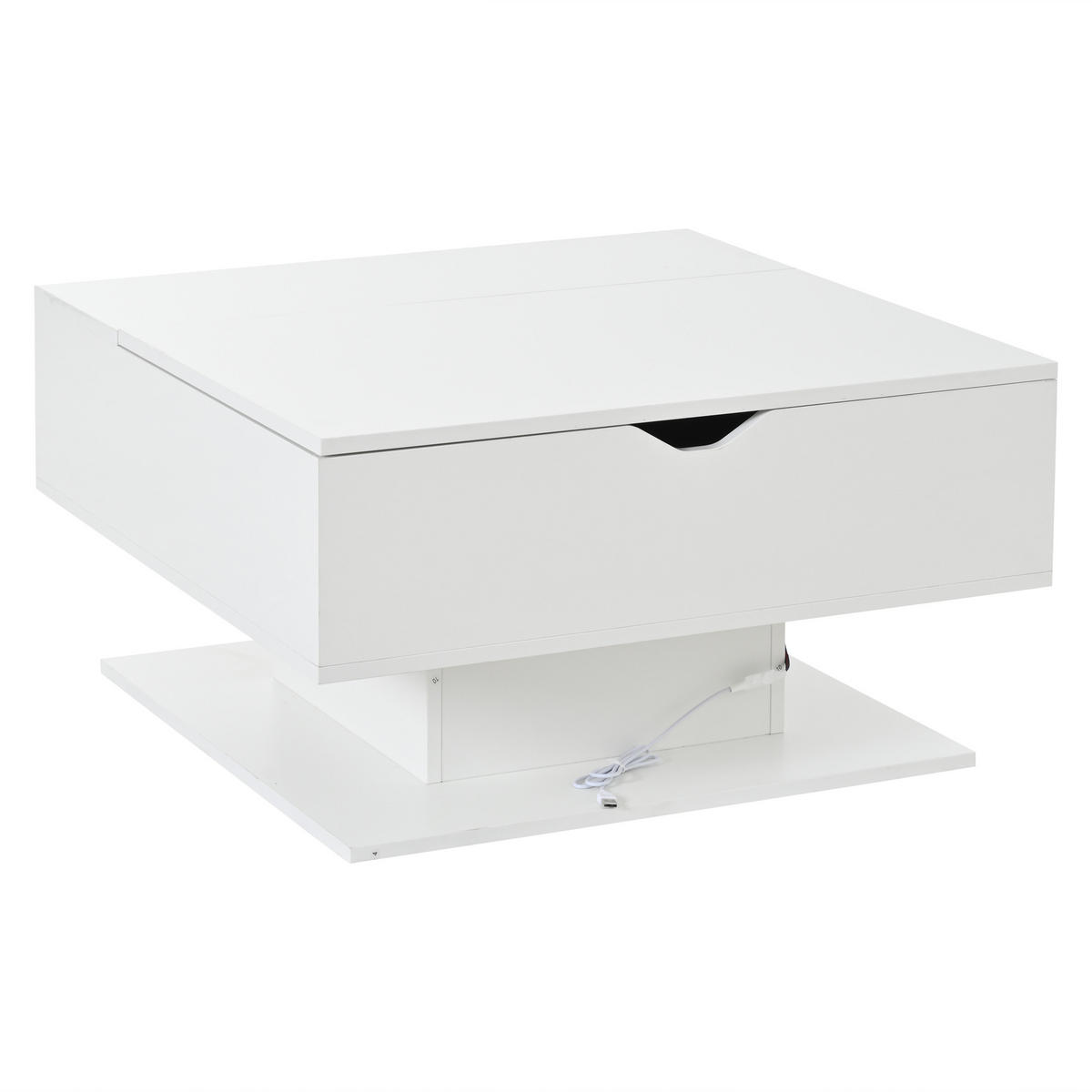 COUCHTISCH Weiß 80/75/40 cm mit Hubfunktion und LED - Weiß, Holzwerkstoff (75/80/40cm) - PANGIVO