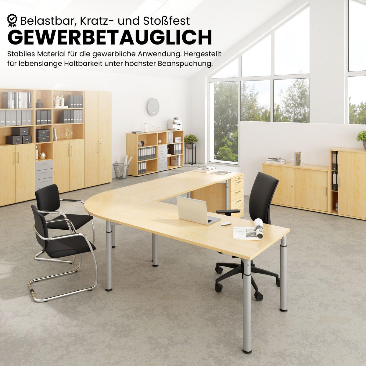 SCHREIBTISCH Serie-Y 80/80/74 cm in Buchefarben/Silberfarben - Buchefarben/Silberfarben, Holzwerkstoff (80/80/74cm) - bümö