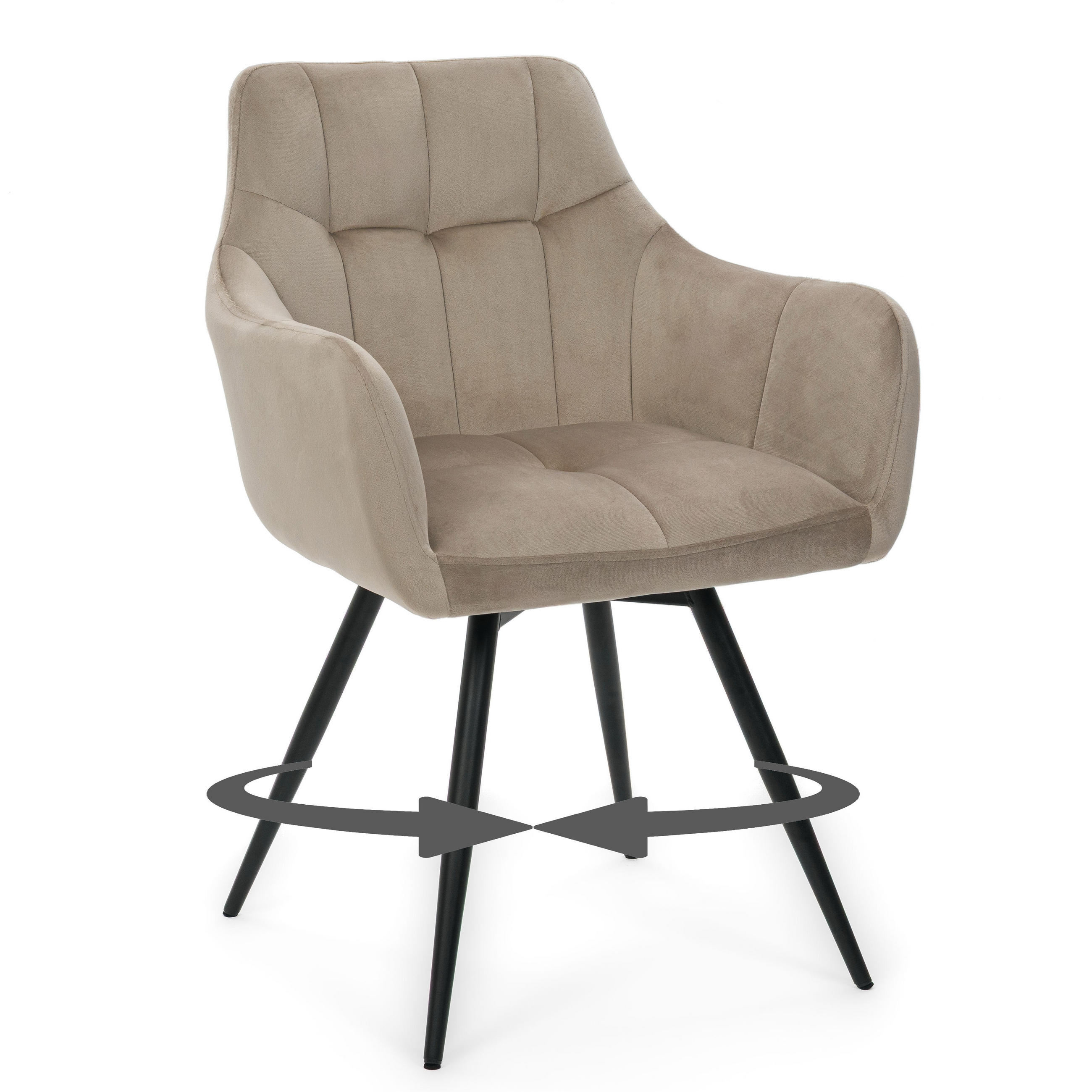 STUHL FANO drehbar gepolsterter mit Steppung - dunkelbeige - Velour - Hellbraun/Beige, Textil/Metall (58/83/59cm) - NEW HOME