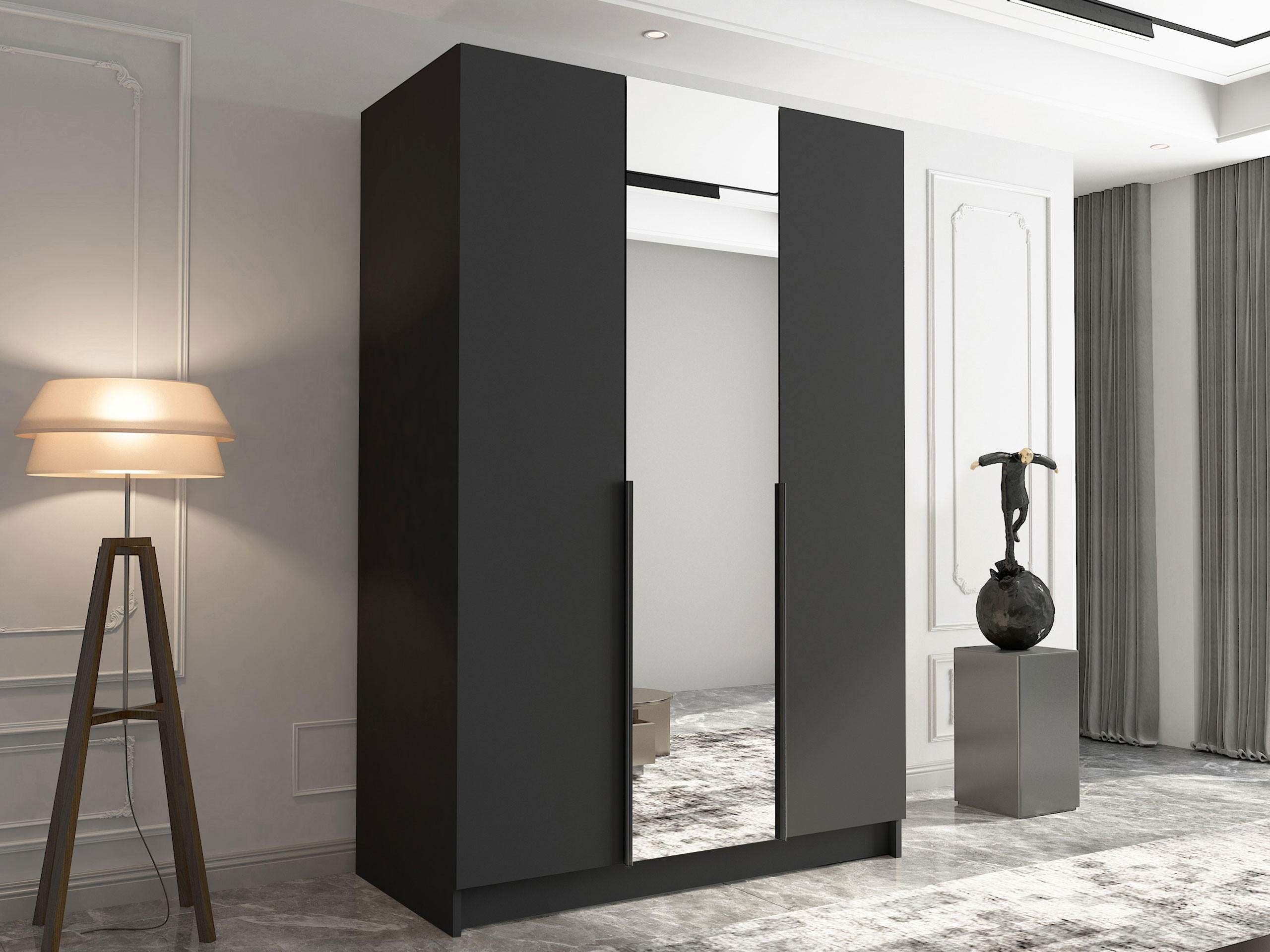 KLEIDERSCHRANK Calia II - Schwarz, Holzwerkstoff/Metall (150/215/58cm) - MIRJAN24