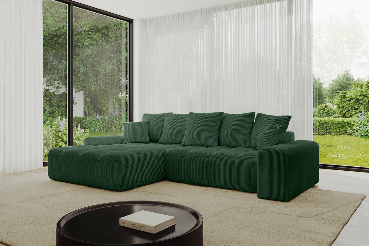 ECKSOFA Ottomane Links ENSI-L - 267x164x88 cm Grün - Grün, Holzwerkstoff/Kunststoff (267/164cm) - ALTDECOR