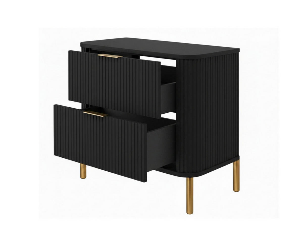 BADEZIMMERSCHRANK : Farbe Schwarz, Griff gold, Füße gold, 60 x 41,5 x 66,7 cm - Goldfarben/Schwarz, Holzwerkstoff (60/66.7/41.5cm) - 3XE LIVING