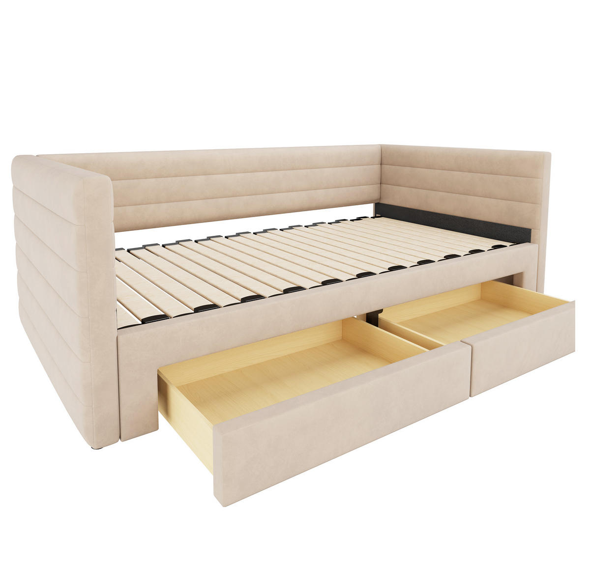 AUSZIEHBARES Polsterbett aus Baumwolle und Leinen 90x190 cm Beige, erweiterbar auf 180x190 cm - Beige, Textil (90/190cm) - IVMEU