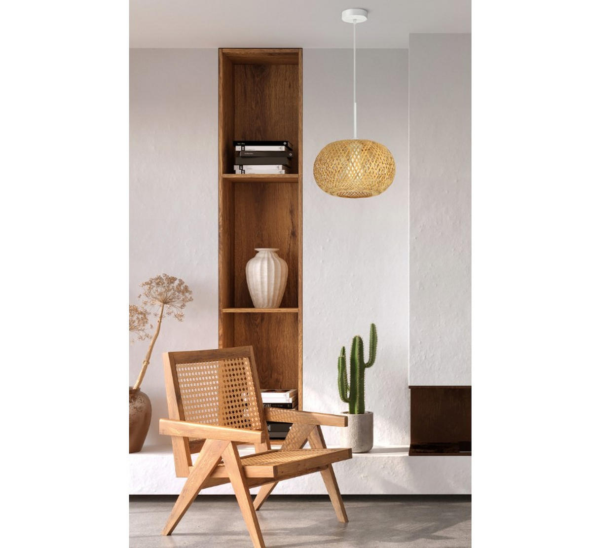PENDELLEUCHTE BOHO - Beige/Weiß, Holz/Metall (28/28/100cm) - kiki design