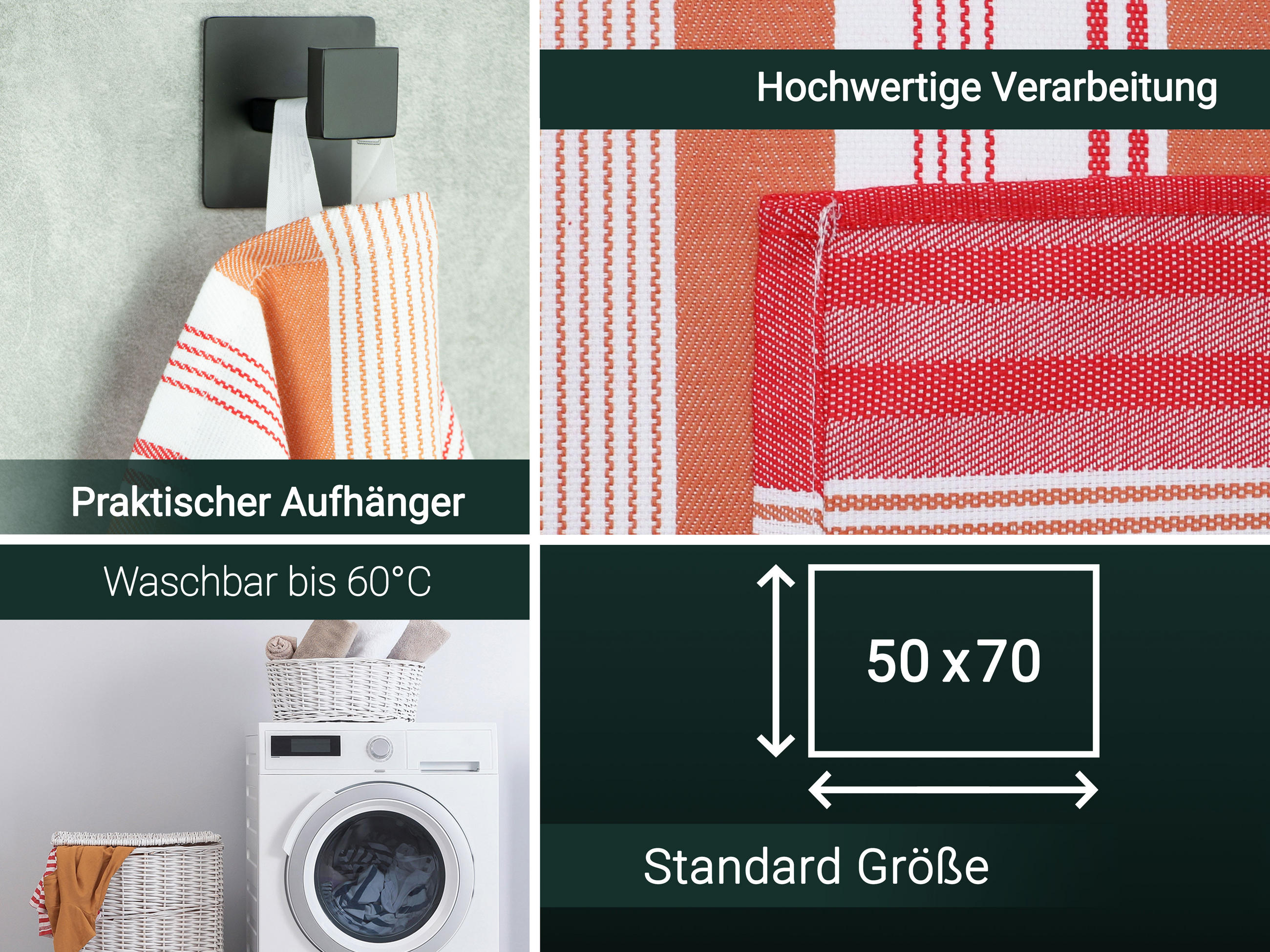 GESCHIRRTÜCHER, 4er-Set, 50x70 cm, 100% Baumwolle, Rot - Apfelbaumfarben, Textil (50/70cm) - Zollner