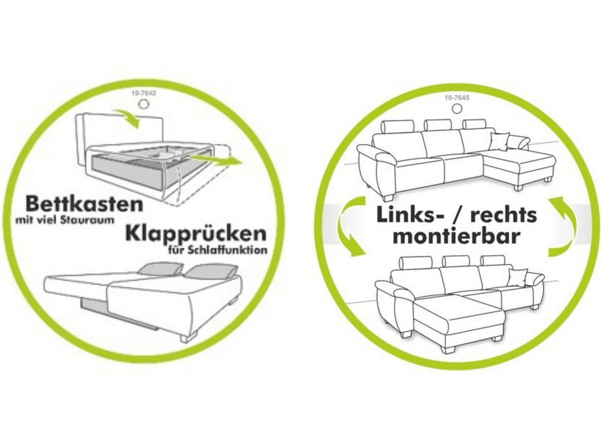 ECKSOFA Doppelbett mit Bettkasten, seitenverkehrt montierbar B247/T155/H87 cm, Liegefläche 183x207 cm, Cord Grau Anthrazit / 15214 - Schieferfarben/Anthrazit, Kunststoff/Textil (247/155cm) - luma-home