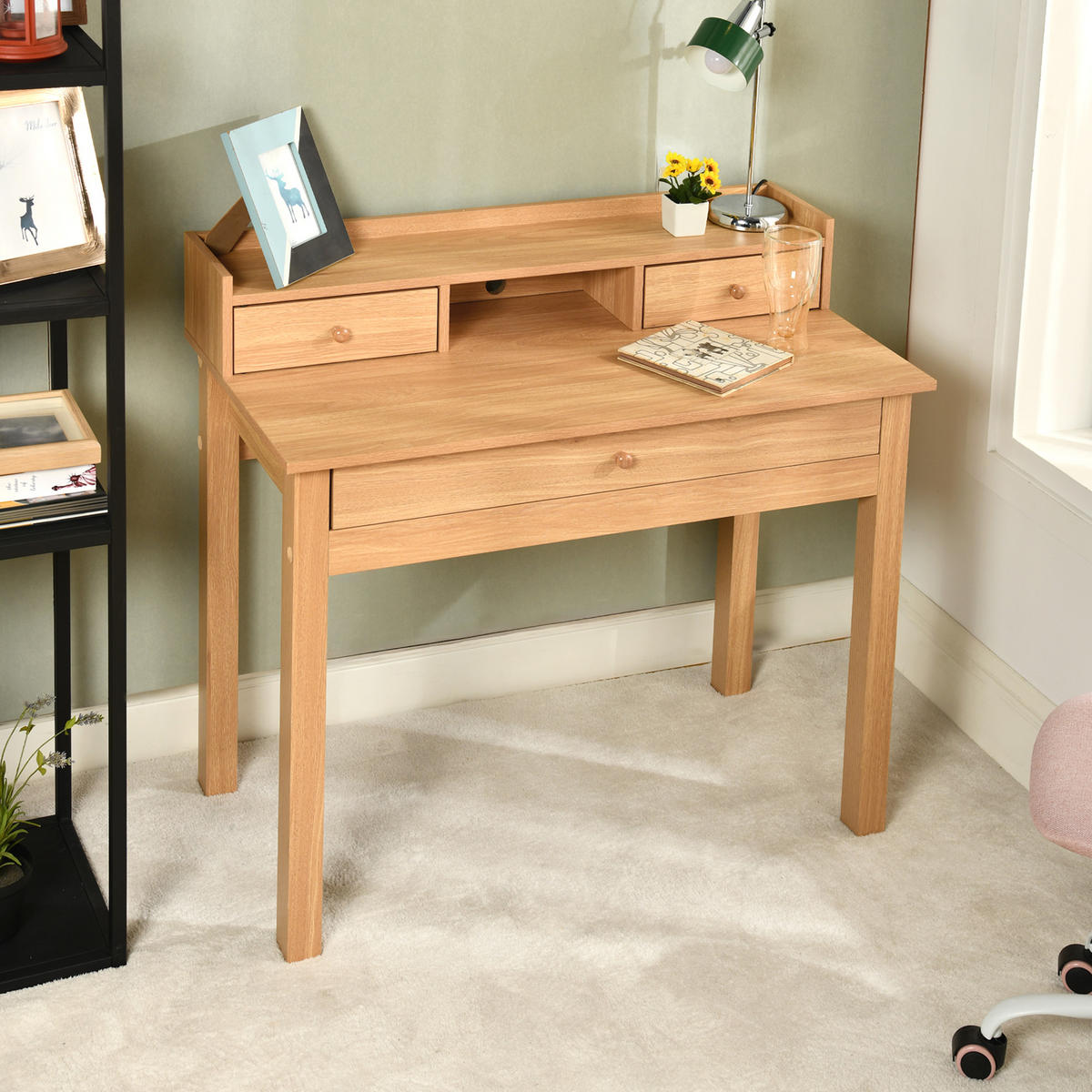 SCHREIBTISCH Holzoptik mit Schubladen & Ablage - Hellbraun, Holz/Holzwerkstoff (100/50/91cm) - Urban Meuble