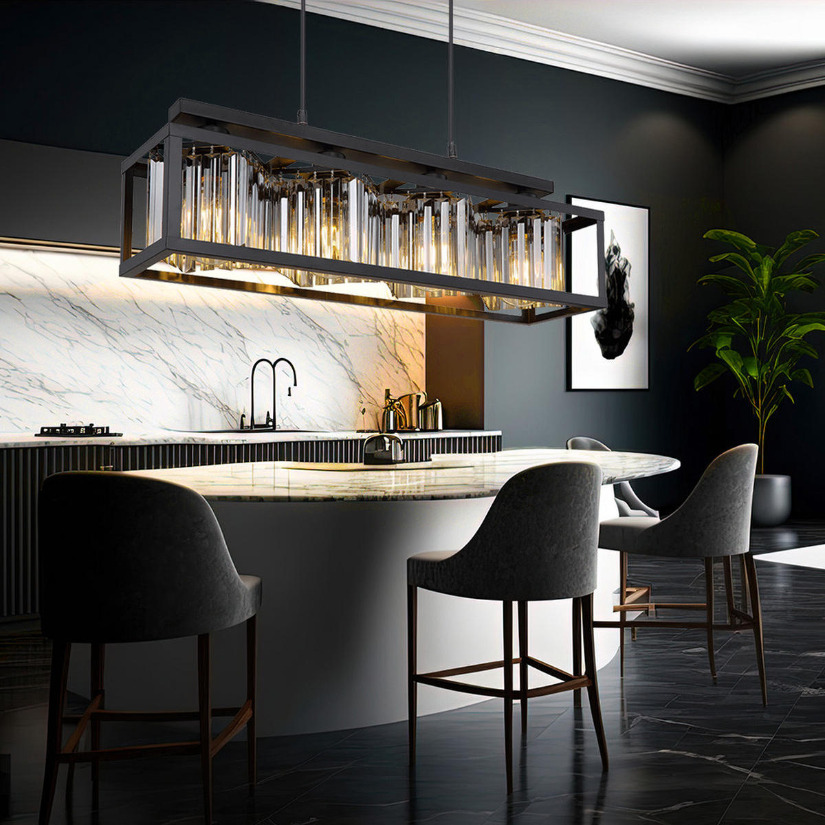 HÄNGELEUCHTE Metall Schwarz Kristalloptik - Schwarz, Glas (68/17/120cm)