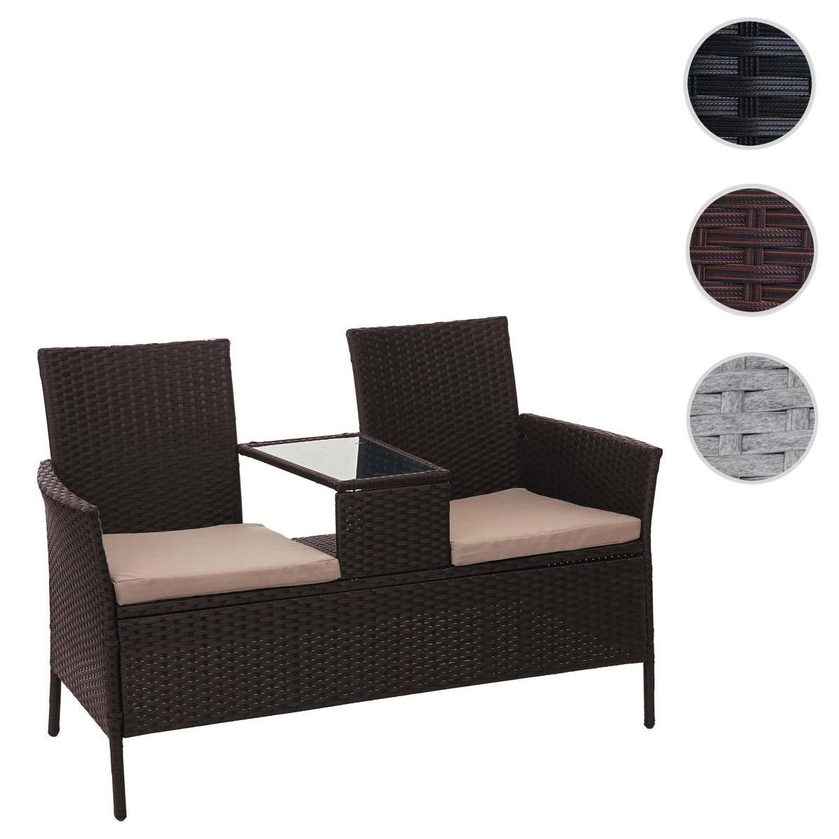 POLY-RATTAN SITZBANK MIT TISCH Braun, Beige - Beige/Braun, Kunststoff (132/84/55cm) - MCW