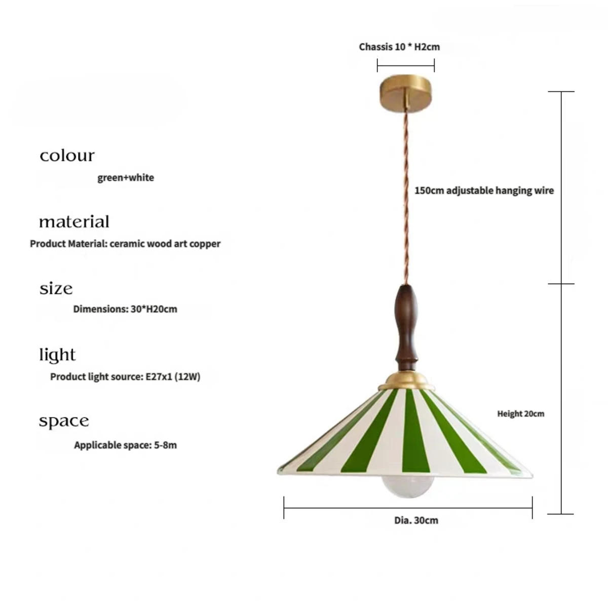 LED-HÄNGELEUCHTE 12W Grün 30/30/20-150 cm - Grün, Metall (30/30/20cm) - Authentics