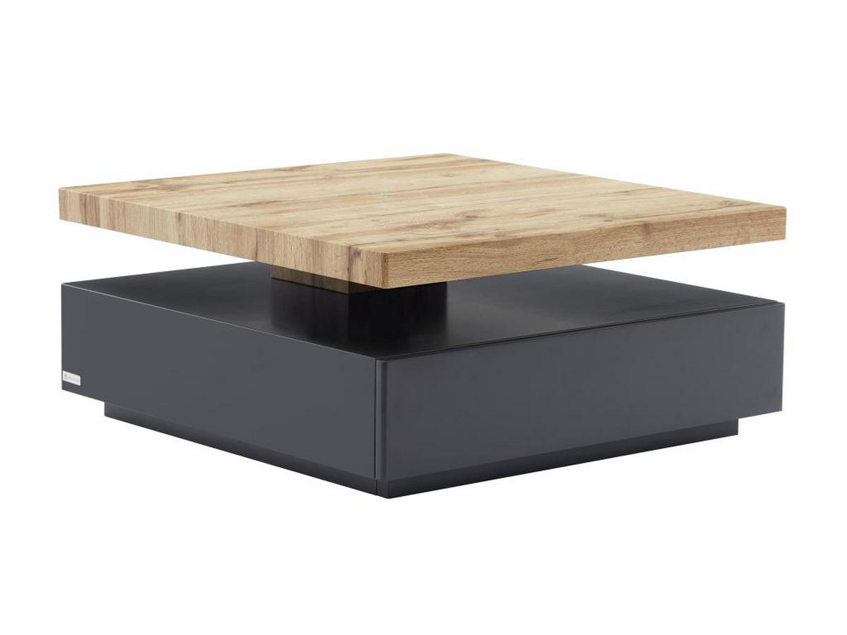 COUCHTISCH drehbar - 1 Schublade - MDF - Anthrazit & Holzfarben - KYRIA - Anthrazit, Holz (80/80/36cm) - Vente-Unique