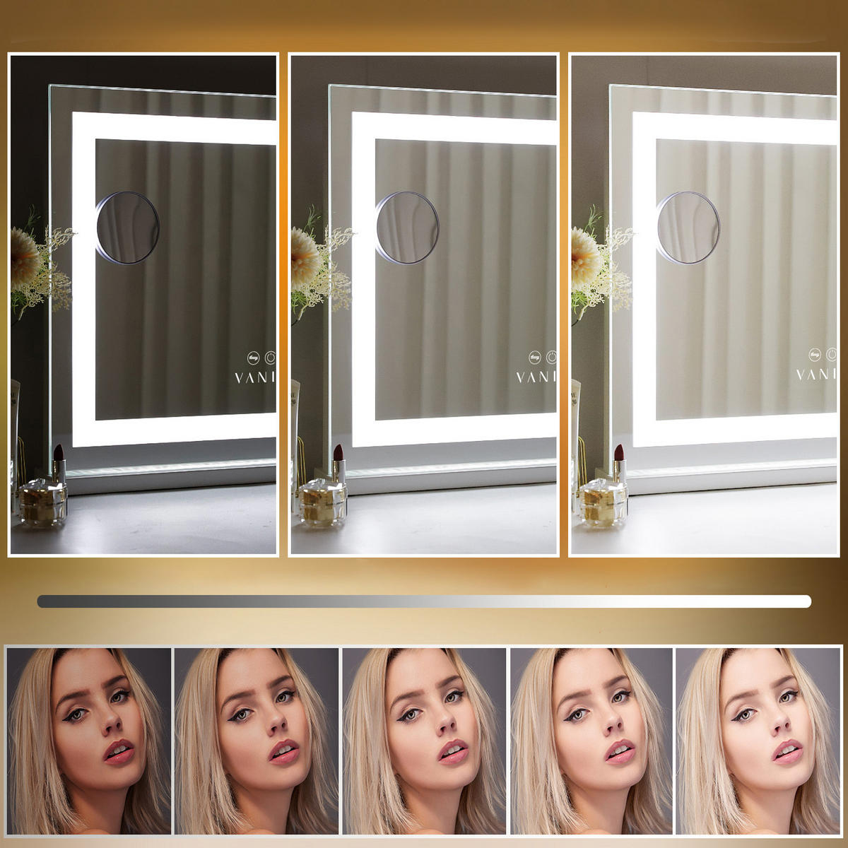 SCHMINKSPIEGEL mit LED Lichtleiste weiß 58/46 cm - Weiß, Metall (58/46/3cm) - VANITII