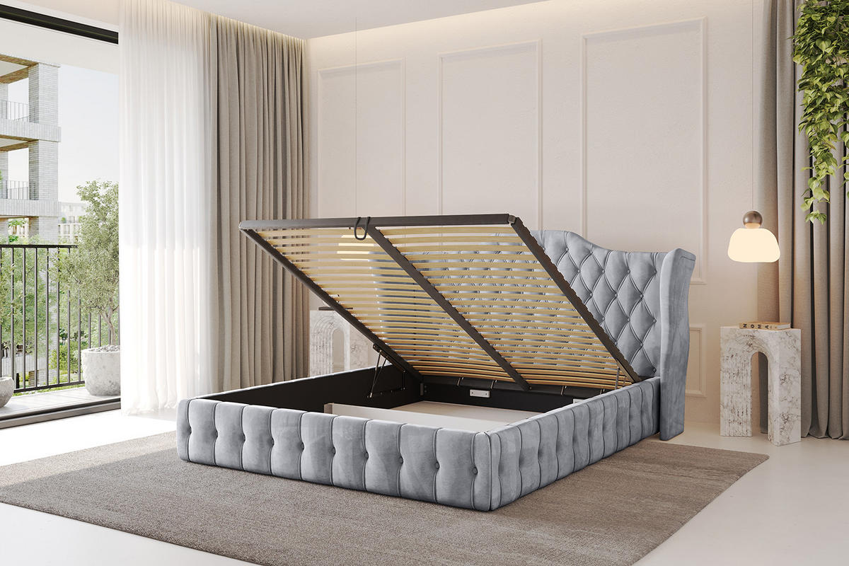 POLSTERBETT mit Bettkasten und Lattenrost, Bett mit Matratze H3/H4 - MODY 180x200 Hellgrau - Hellgrau, Holzwerkstoff/Textil (180/200cm) - ALTDECOR