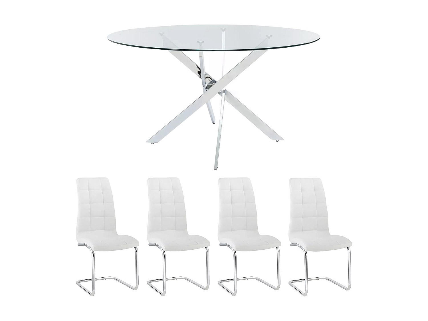 SET aus feststehendem Tisch und Stuhl - 6 Personen-Sitzer - Glas - Transparent, Silberfarben - - Transparent/Silberfarben, Glas (140/77/140cm) - Vente-Unique