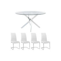 SET aus feststehendem Tisch und Stuhl - 6 Personen-Sitzer - Glas - Transparent, Silberfarben - - Transparent/Silberfarben, Glas (140/77/140cm) - Vente-Unique