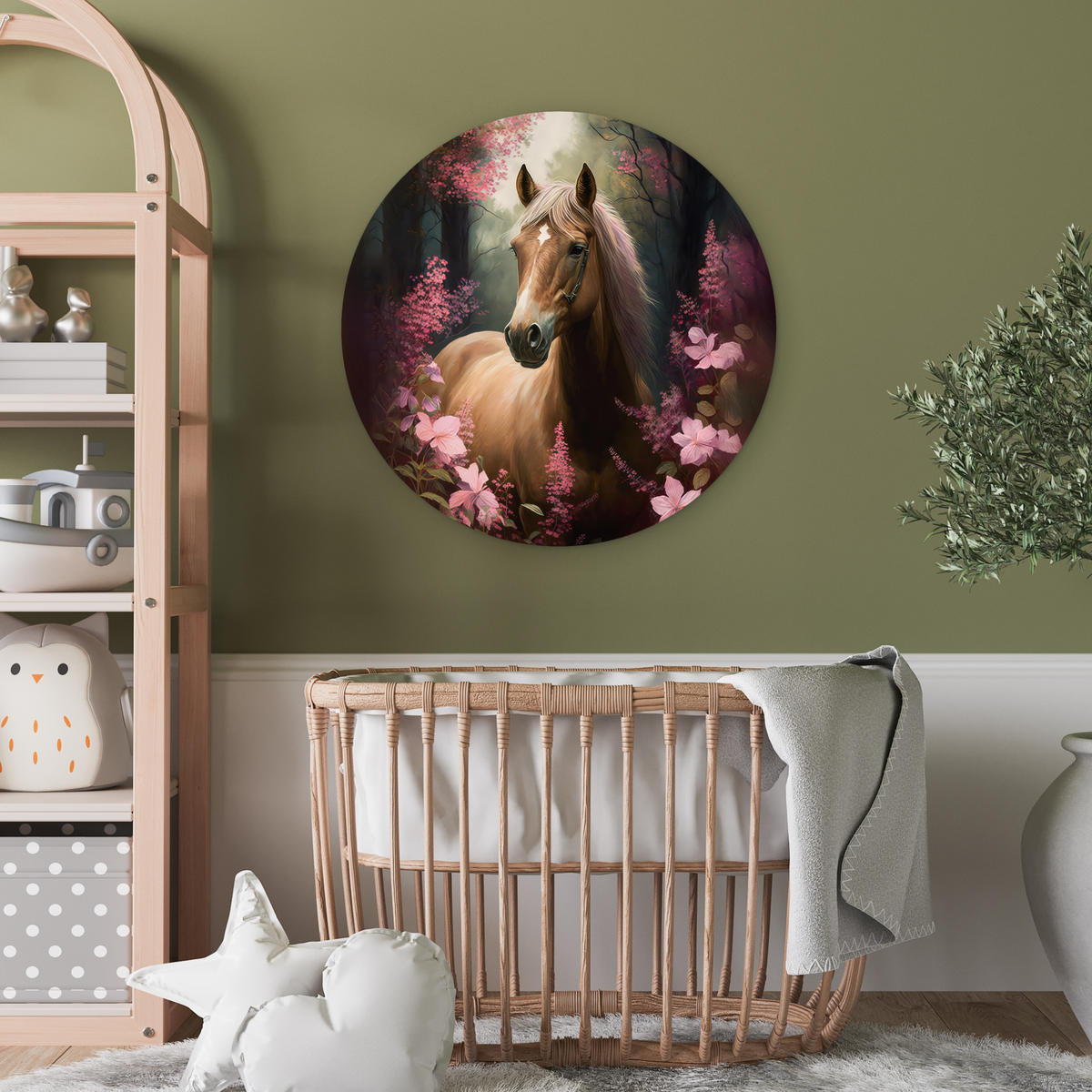 WANDBILD Pferd - Blumen - Rosa - Natur - Wald Wanddeko Schlafzimmer 60x60 cm - Altrosa, Kunststoff (60/60cm) - MuchoWow