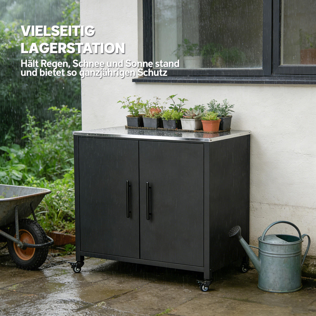 PFLANZTISCH mit Stauraum 80/50/90 cm - Schwarz, Metall (50/90/80cm) - Outsunny