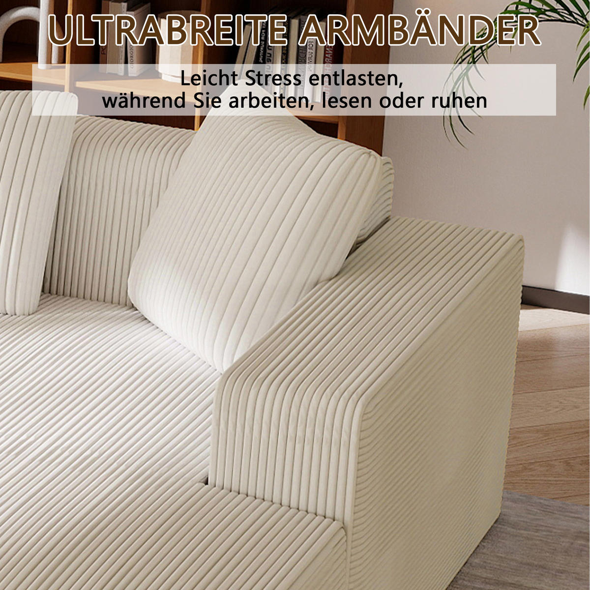 MODULARES Ecksofa Cord tiefe Sitzfläche, Chaiselongue 261/146/65 cm Weiß - Weiß, Textil (146/261cm) - Redom