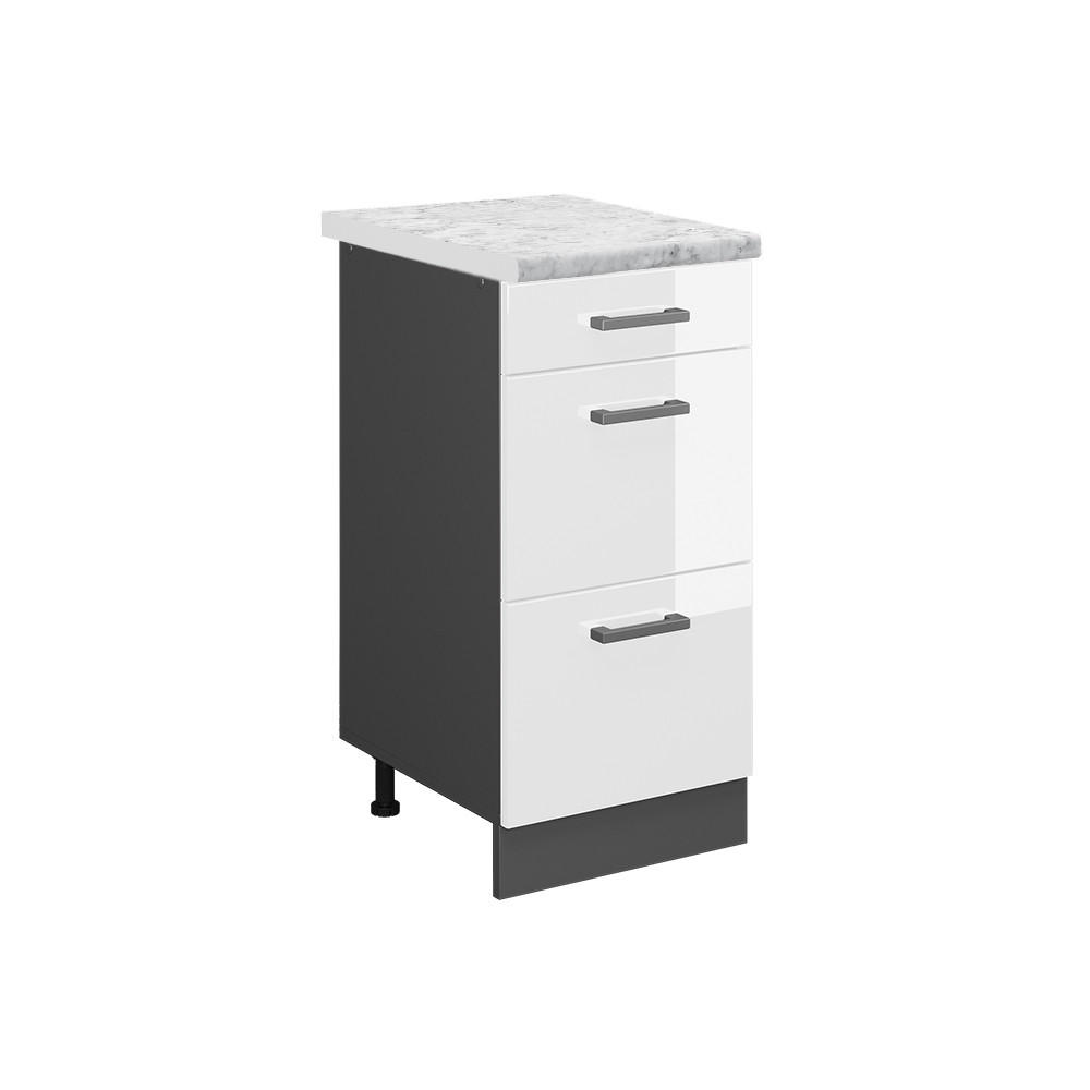 SCHUBLADENSCHRANK R-Line Weiß Hochglanz 40 cm AP Marmor - Weiß Hochglanz/Anthrazit, Holzwerkstoff (40/81.6/60cm) - Vicco
