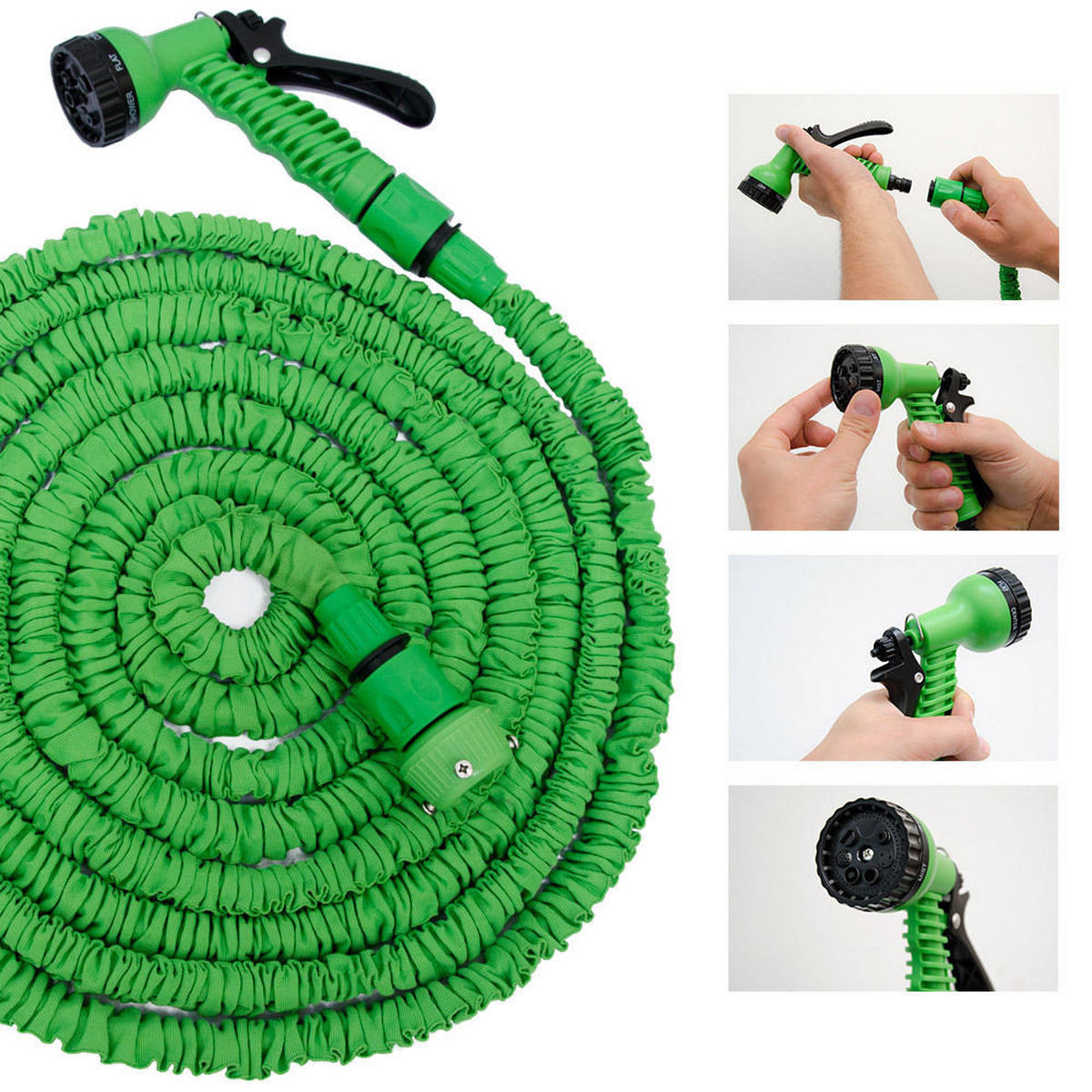 FLEX-GARTENSCHLAUCH 15m inkl. 7fach Multifunktions-Sprühkopf - Grün, Kunststoff (1500cm) - eyepower