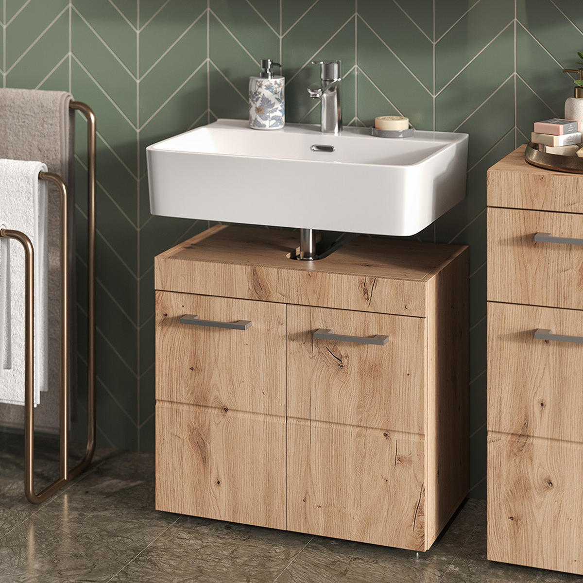 WASCHBECKENUNTERSCHRANK Luna Eiche Wotan 60 x 56 cm - Eiche Wotan, Holzwerkstoff (60/56/34cm) - Vicco