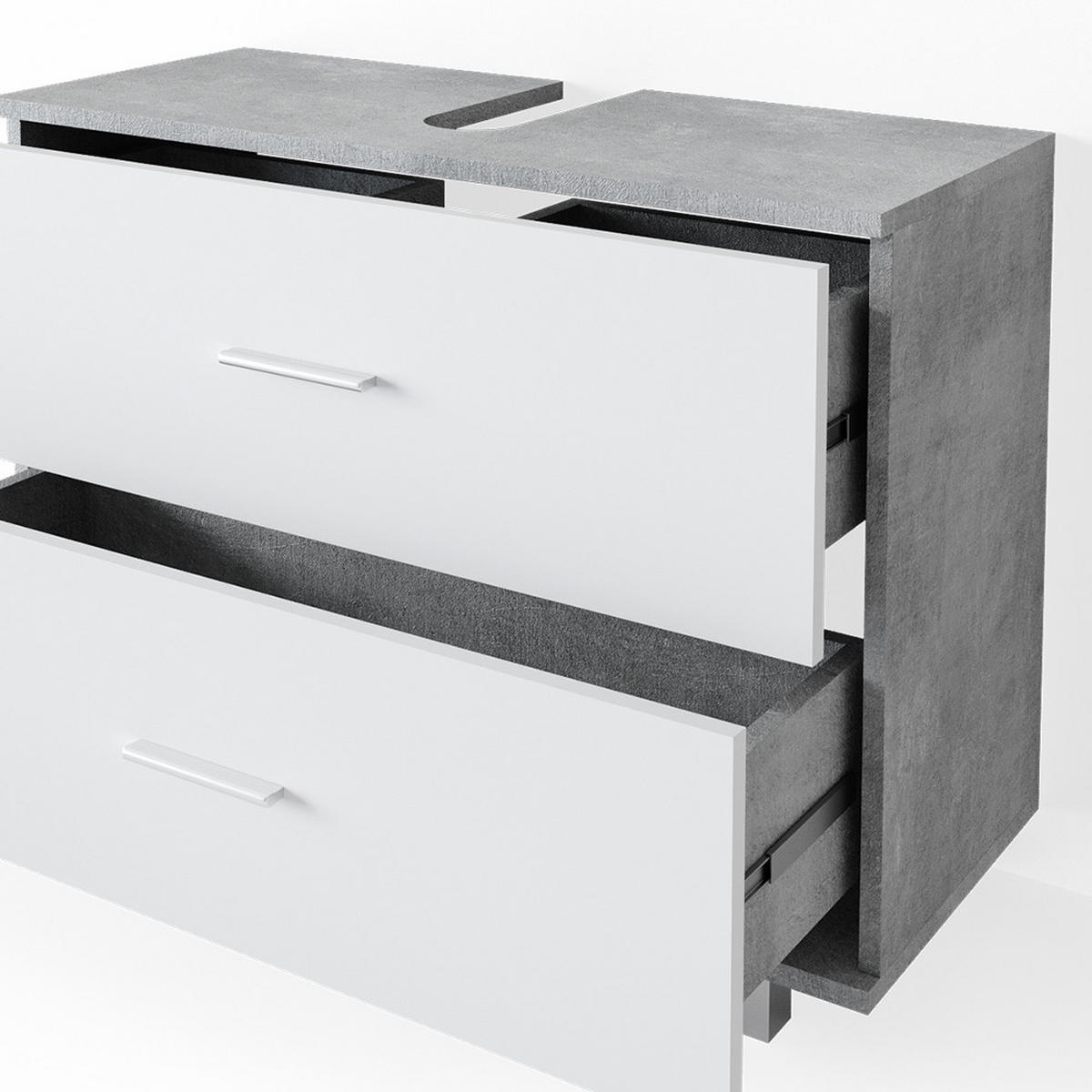 BADMÖBEL-SET Ilias Beton/Weiß 3 Teile, mit Hochschrank - Weiß/Grau, Holzwerkstoff (80.2/60.8/33cm) - Vicco
