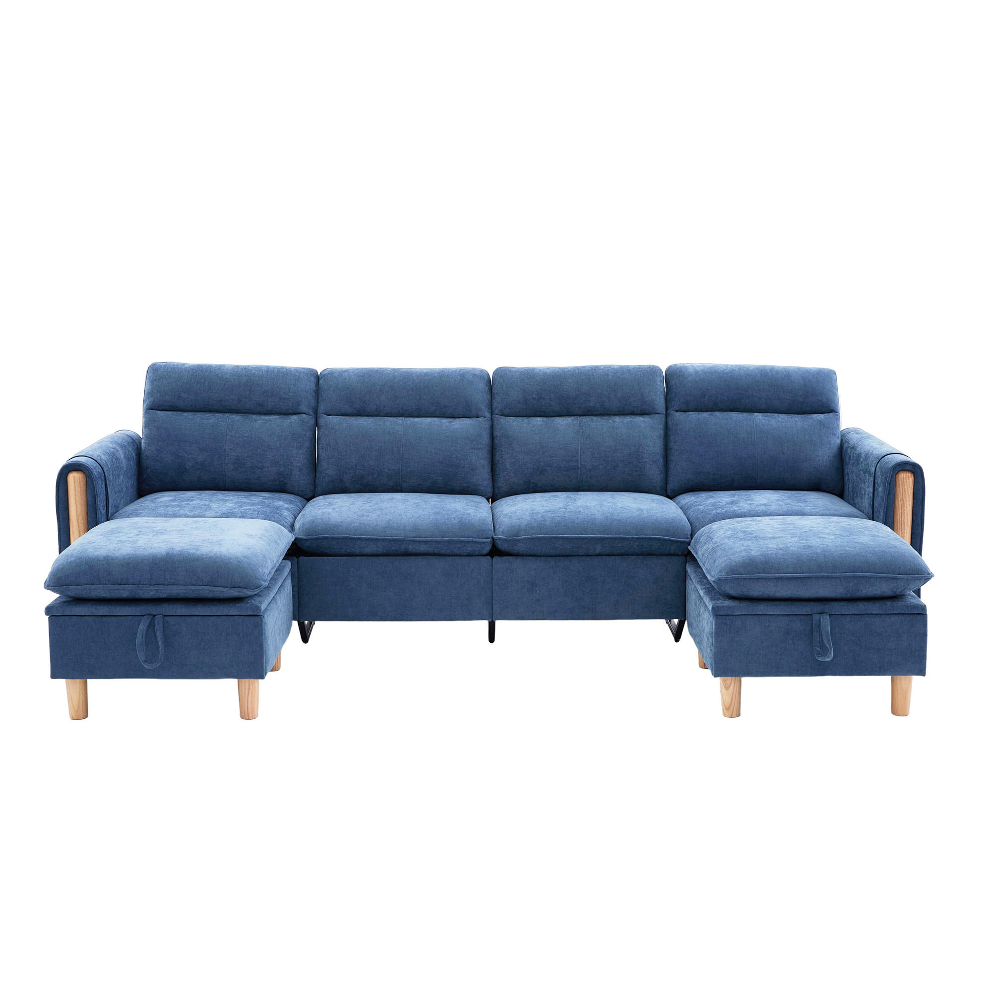 WOHNLANDSCHAFT DE-33935 modular mit Stauraumhockern Blau - Blau, Holz (77/86/261cm) - ComfortXL