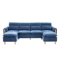 WOHNLANDSCHAFT DE-33935 modular mit Stauraumhockern Blau - Blau, Holz (77/86/261cm) - ComfortXL