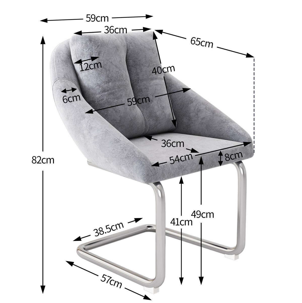 ESSZIMMERSTUHL 2er-Set Samt Grau mit Metallgestell - Grau, Metall (54/82/65cm) - Meubliv