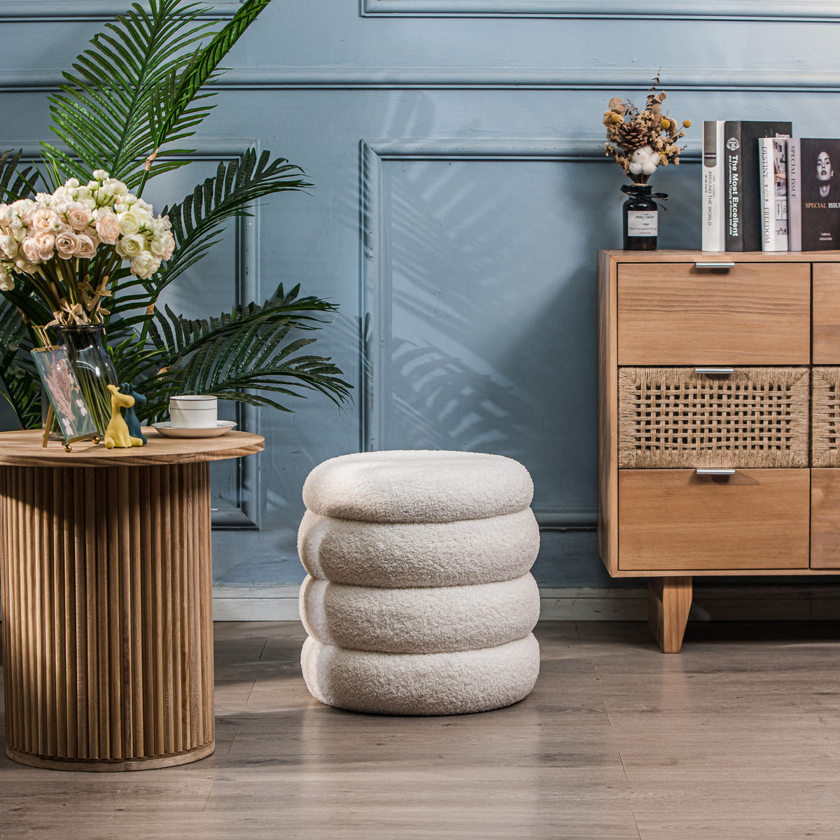 POUF Wolle Weiß - Weiß, Textil (40/41/40cm) - Nordlys
