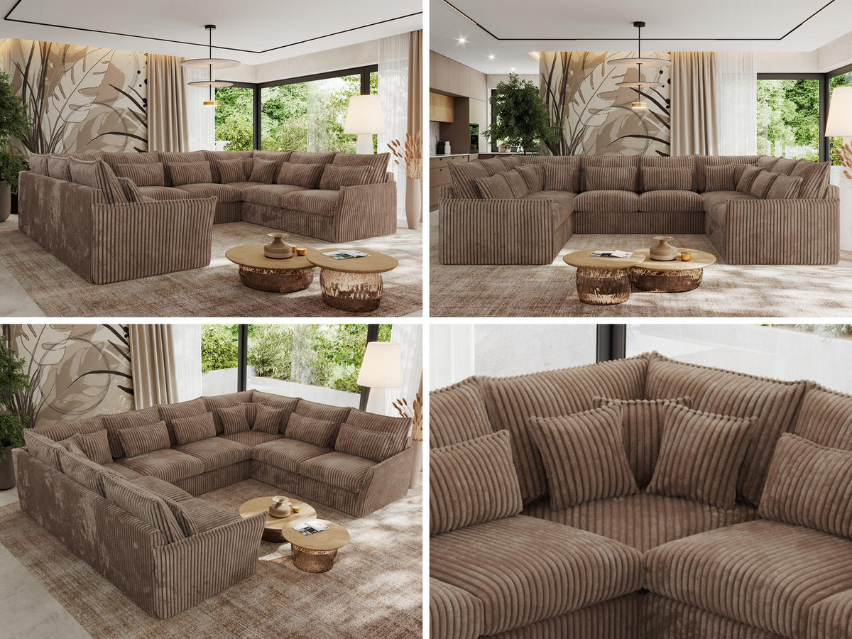 WOHNLANDSCHAFT VERSO U 8M Braun Cord - Schwarz/Braun, Kunststoff/Textil (362/93/270cm) - MKS