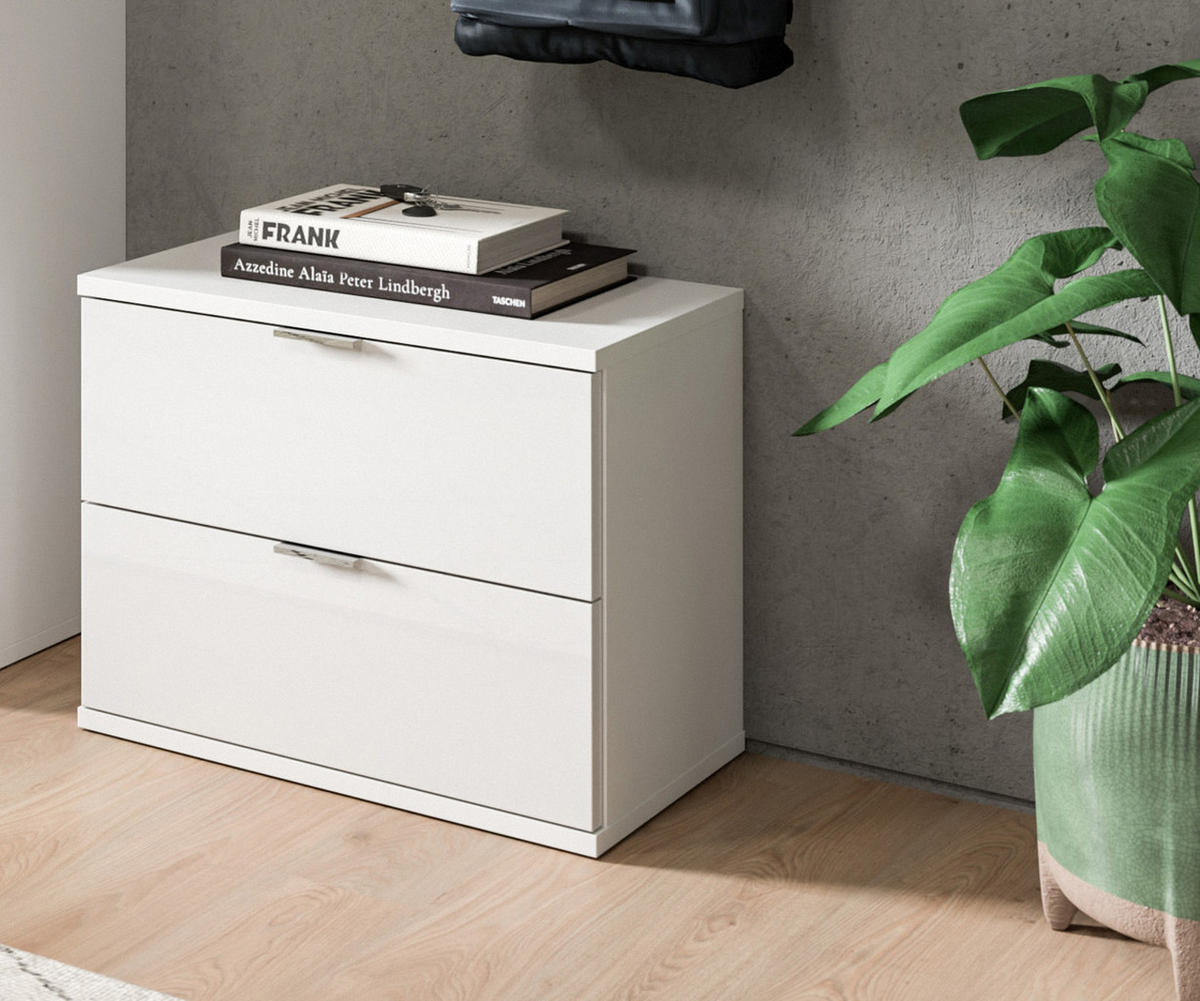 GARDEROBENBANK weiß Hochglanz 52 x 42 cm, Schuhschrank mit Schubladen - Chromfarben/Weiß Hochglanz, Holzwerkstoff/Kunststoff (52/42/34cm) - Inn.Furn